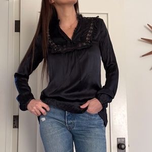 Joie silk black top XS women’s long sleeve blouse